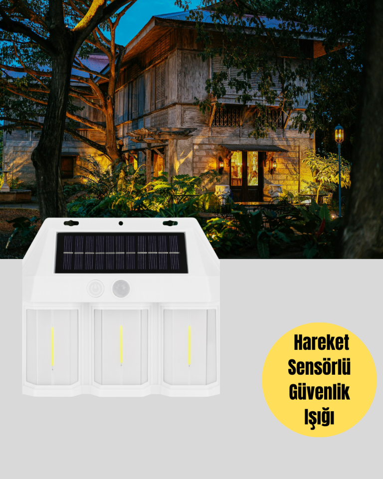 Dış Mekan Solar Duvar Lambası – 120° Hareket Algılama, 3 Işık Modu