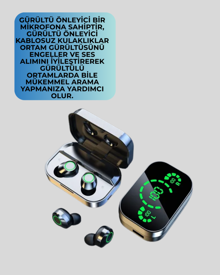 LED Ekranlı Kablosuz Kulaklık – Gürültü Önleyici Mikrofon ve Dokunmatik Özellikli
