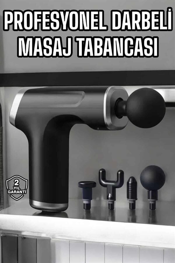 Masaj Tabancası 4 Başlıklı Kas ve Vücut Ağrıları İçin Şarjlı Darbeli