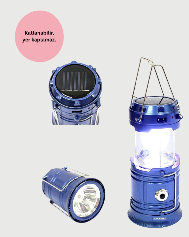 Güneş Enerjili Katlanabilir Kamp Feneri – USB Şarjlı, Hafif ve Çok Fonksiyonlu