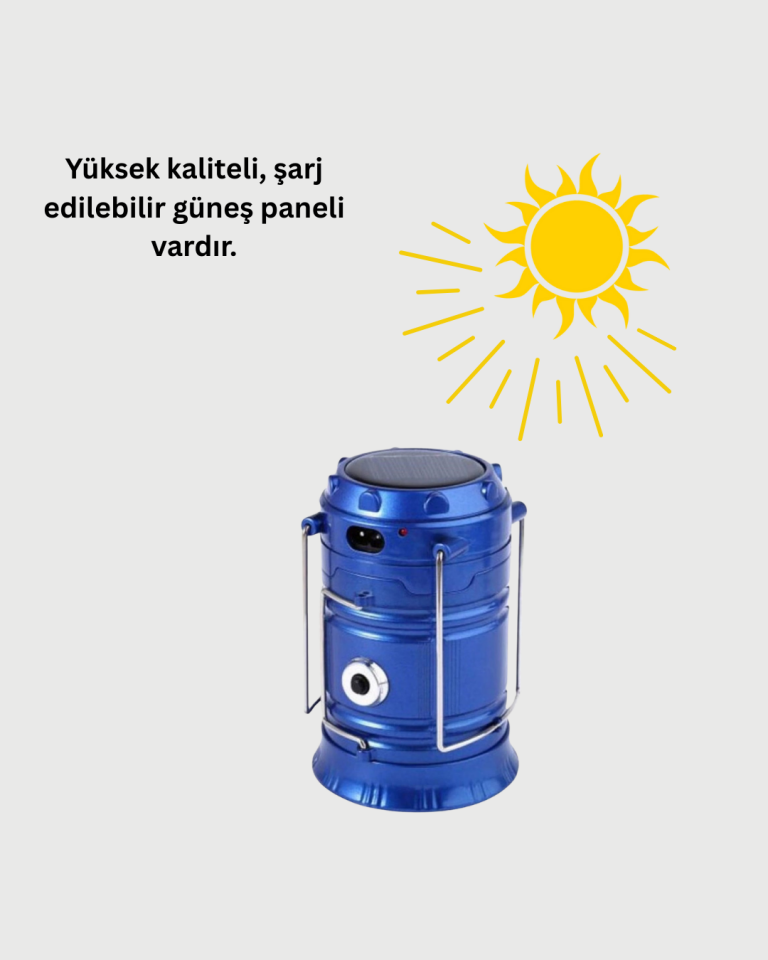 Güneş Enerjili Katlanabilir Kızaklı Kamp Feneri – USB Şarjlı, Çok Yönlü ve Dayanıklı Tasarım
