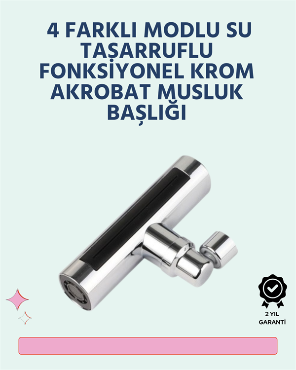 Krom Kaplamalı Çok Fonksiyonlu Musluk Başlığı | Paslanmaz Malzeme