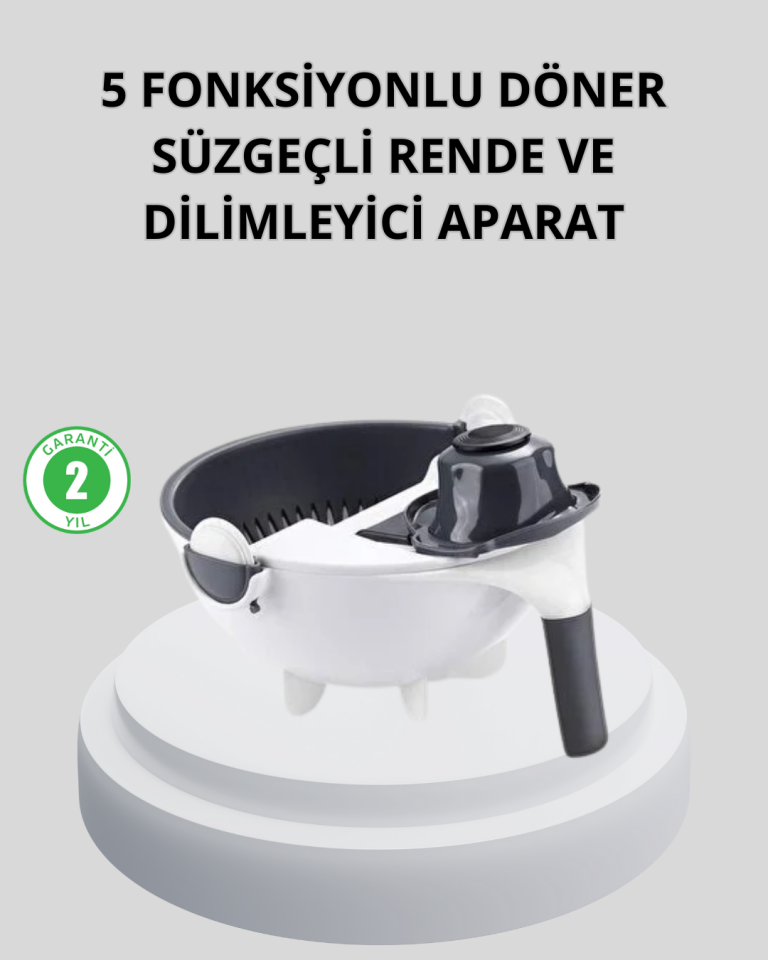 5 Fonksiyonlu Döner Rende Süzgeçli Çok Amaçlı Sebze Doğrayıcı Kaymaz Tabanlı
