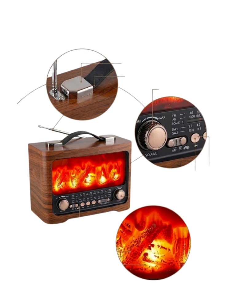 Taşınabilir Şömine Efektli Bluetooth Hoparlör FM Radyo LED Işıklı Müzik Çalar