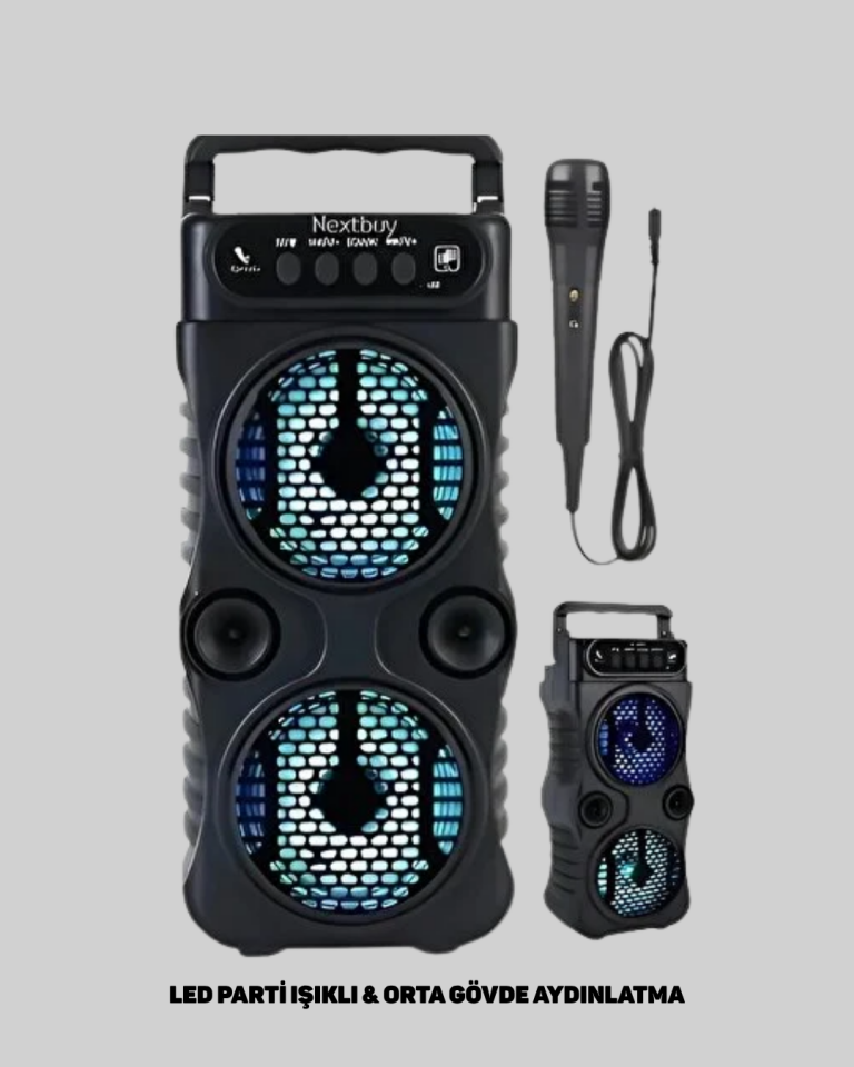 1200 mAh Şarjlı LED Işıklı Bluetooth Hoparlör – FM Radyolu, Hafıza Kart Destekli