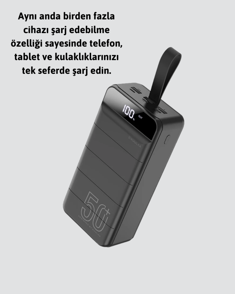 50.000 mAh Ultra Güçlü Powerbank 4 USB Çıkışlı, LED Dijital Göstergeli, Hızlı Şarj Destekli Taşınabilir Şarj Cihazı