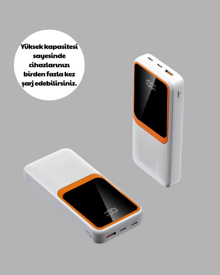 Kompakt 10000 mAh Powerbank – Dijital Göstergeli, Type-C ve Lightning Uyumlu