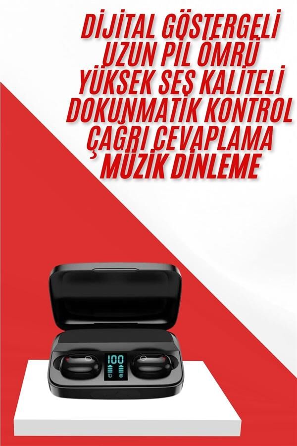 Kablosuz Bluetooth Kulaklık Android ve İOS Uyumlu Led Göstergeli Powerbankli