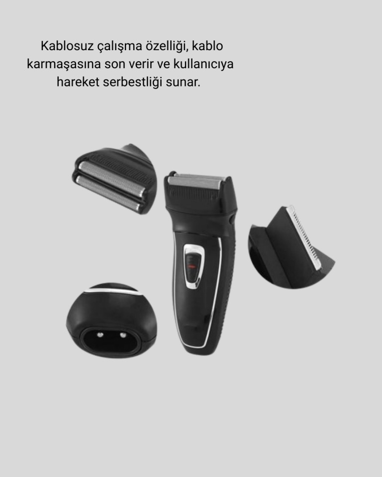 Kablosuz Tıraş Makinesi Çift Başlıklı Kuru Tıraş Folyo Başlık Şarj Göstergeli