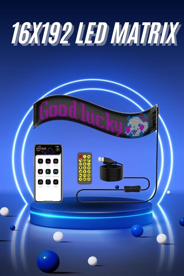 Kumandalı App Kontrollü LED Ekran 16X192 pixel Led Matrix Araç Camı Yazısı