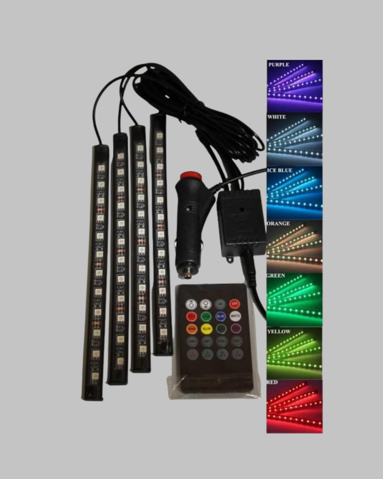 RGB Araç İçi LED Aydınlatma 12V 48 LED Müzik Kontrollü 4 Şerit Set