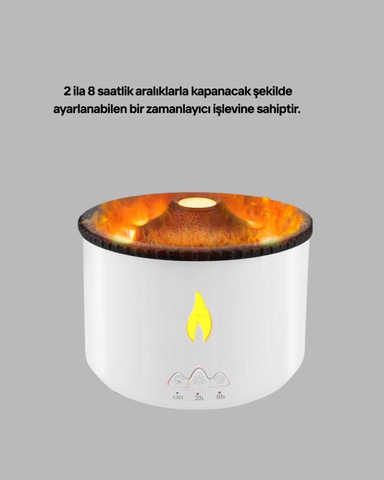 Alev Efektli Aromaterapi Difüzörü – 360 ml Su Hazneli, Sessiz ve Zaman Ayarlı