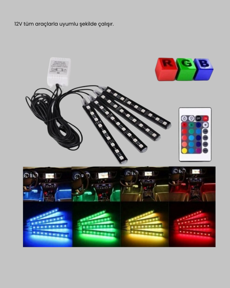 48 LED Araç İçi RGB Şerit Aydınlatma Müzik Senkron USB Kumandalı Set