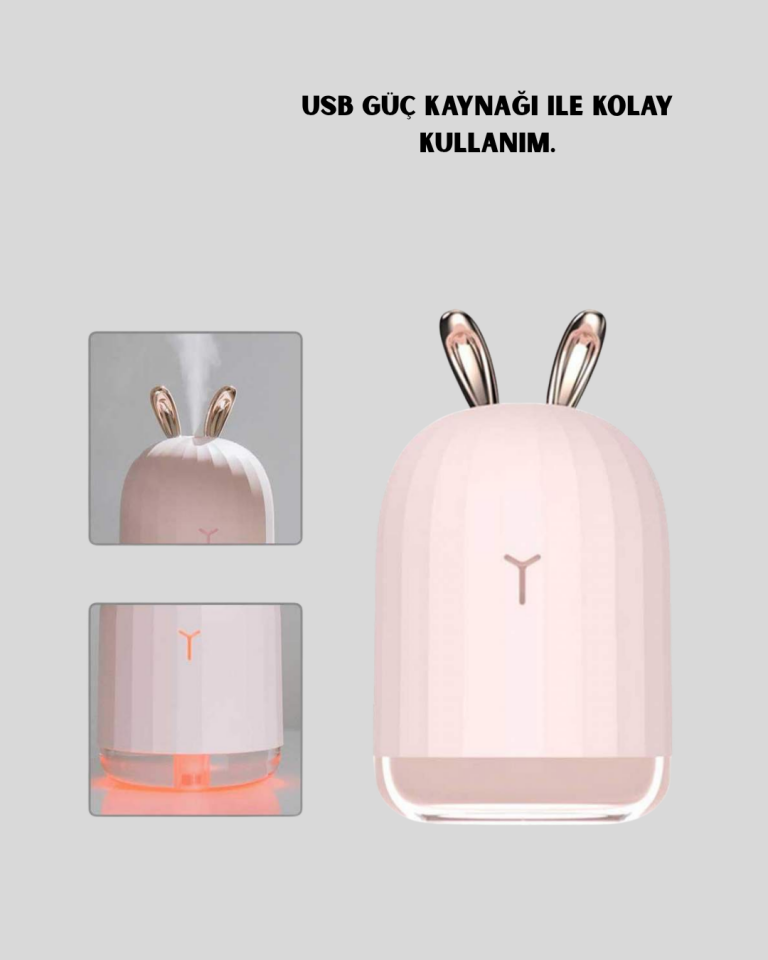 Tavşan Kulak Tasarımlı 200 ml USB Aroma Difüzör ve Hava Nemlendirici