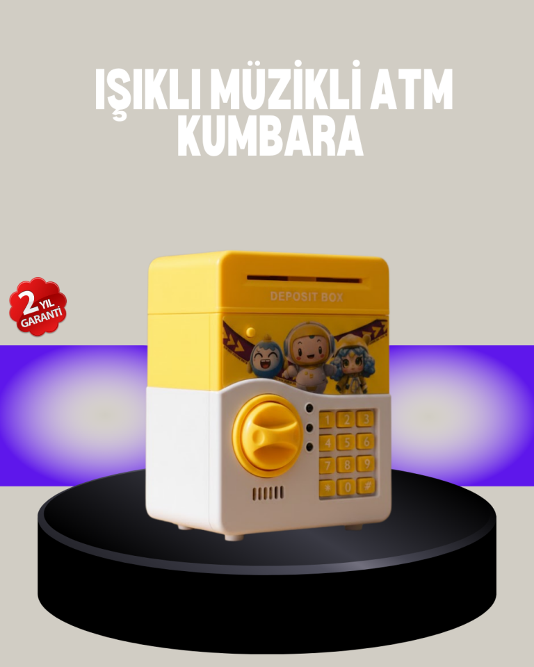 Sarı Şifreli Eğitici Çocuk Kumbarası Otomatik Para Girişli