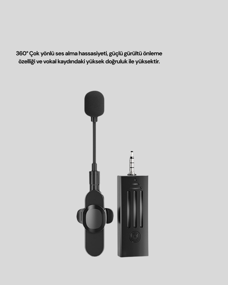 2.4 GHz Kablosuz Yaka Mikrofonu – 60 Metre Menzil, Gürültü Azaltma, Type-C Şarjlı