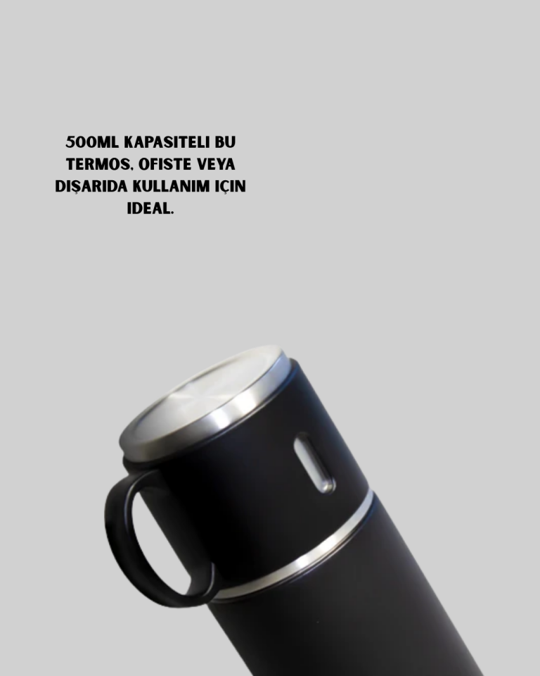 500 ml Isı Korumalı Çelik Termos ve Bardak Seti | Silikon Tabanlı, Şık ve Pratik
