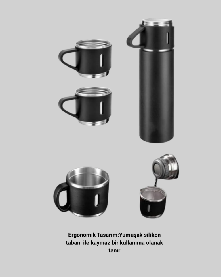 304 Çelik Termos Seti | 2 Bardaklı, 500 ml, Uzun Süre Isı Koruma