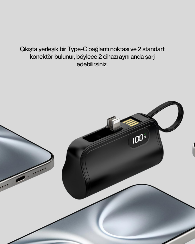 Dahili Konektörlü 20W Hızlı Şarj Mini Taşınabilir Powerbank