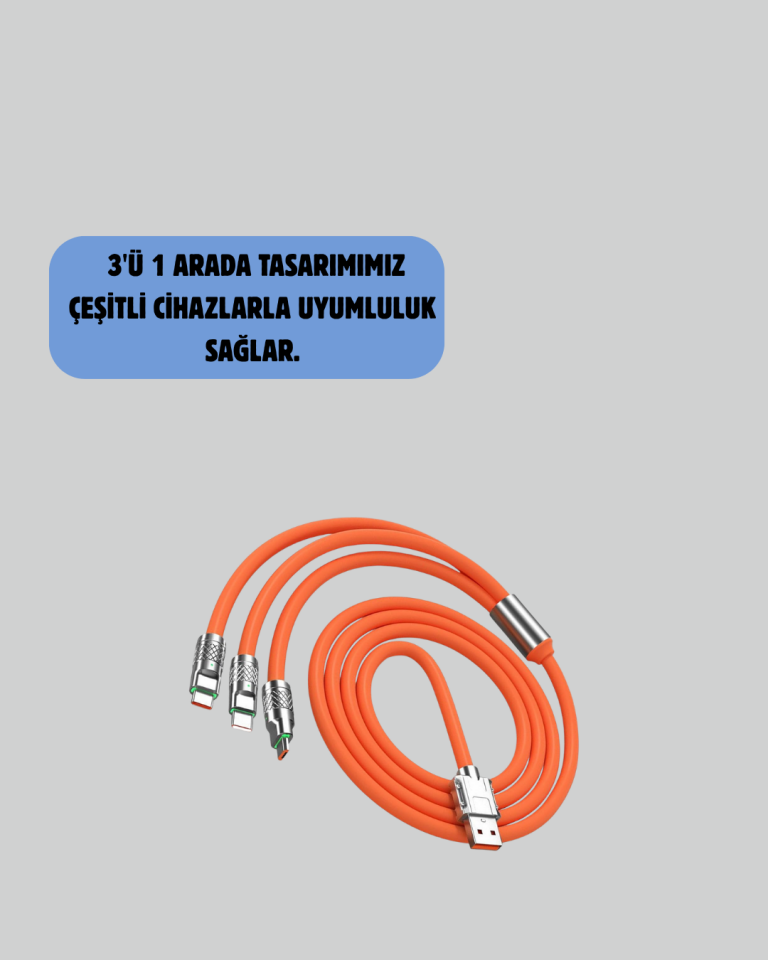 120W Şarj Destekli 3’ü 1 Arada Çoklu Şarj Kablosu – 1.2 Metre