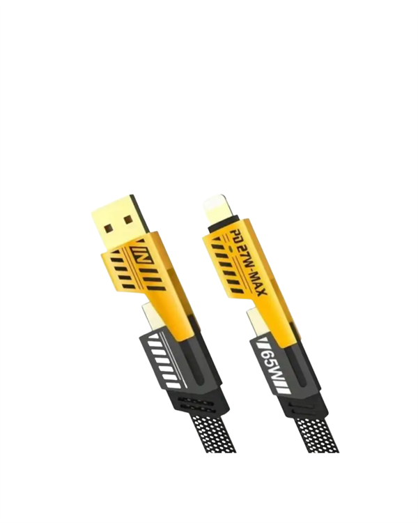 65W 4'ü 1 Arada Çoklu Şarj Kablosu – USB-C, USB-A, Lightning, Veri ve Şarj Desteği
