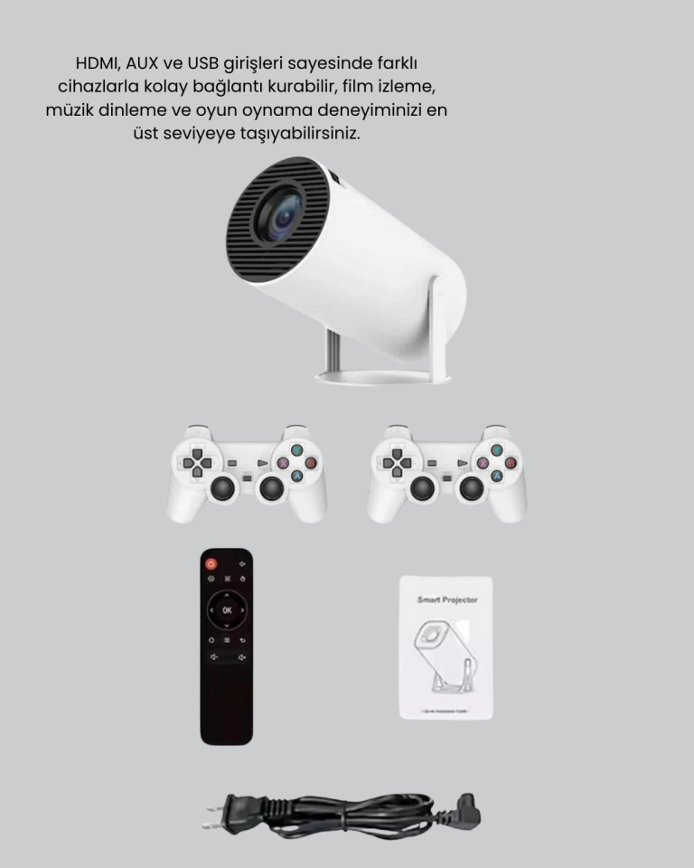 Taşınabilir Projeksiyon Cihazı 4K Destekli Wi-Fi Kablosuz Ekran Yansıtma