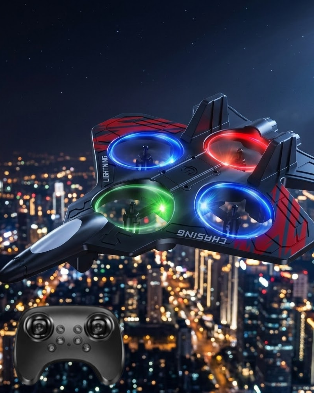 LED Işıklı Uzaktan Kumandalı Drone Fighter Jet Tasarımlı 360 Derece Dönebilen Oyuncak Uçak