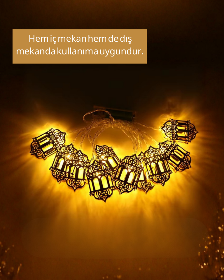 Altın Fener Detaylı Pilli Ramazan LED Işık Ev Dekorasyonu
