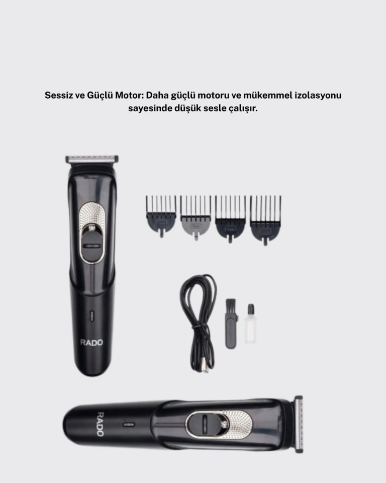 Kablosuz, Paslanmaz Çelik Bıçaklı Profesyonel Saç ve Sakal Tıraş Makinesi – Sessiz, Güçlü ve Ergonomik