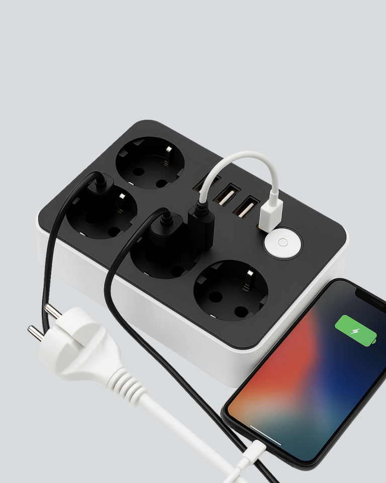 4.1A Hızlı Şarjlı Akım Korumalı 4 Priz ve 3 USB Çıkışlı Priz