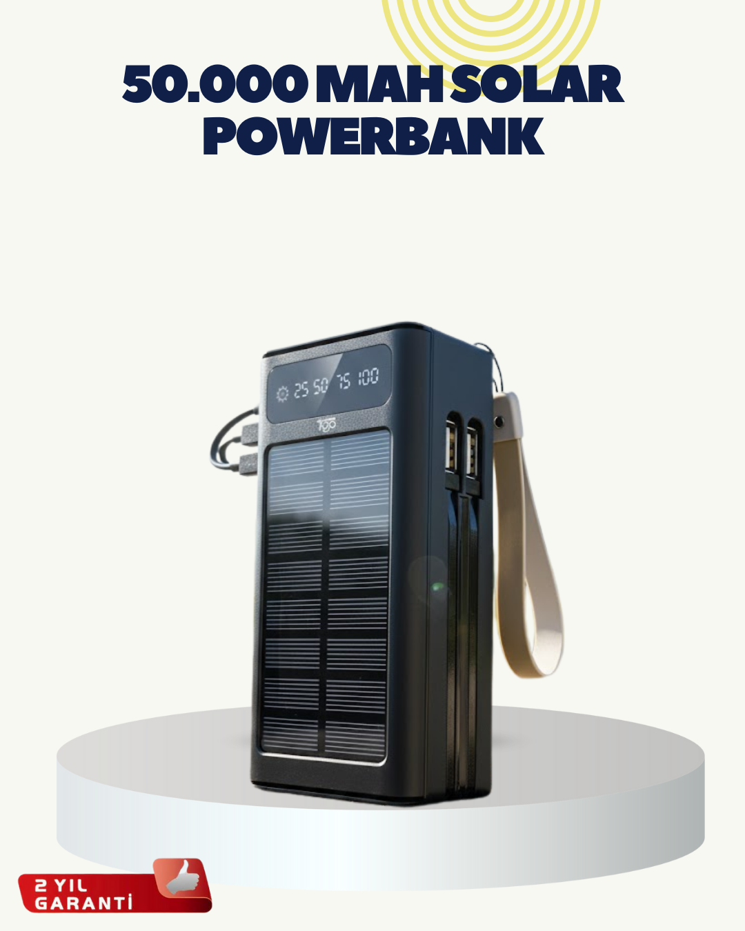 LED Aydınlatmalı Güneş Panelli Powerbank Seyahat ve Kamp İçin