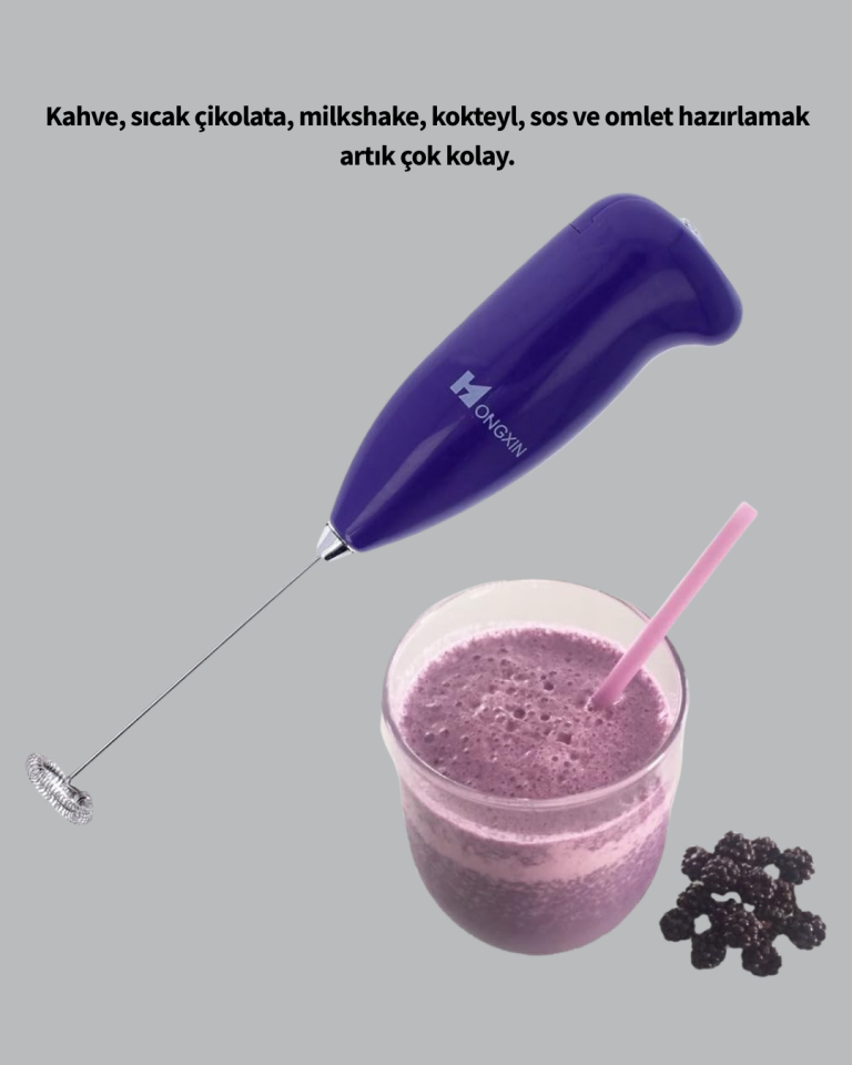 Mini Pilli Portatif Karıştırıcı – Cappuccino, Latte, Frappe ve Kahve Köpürtücü