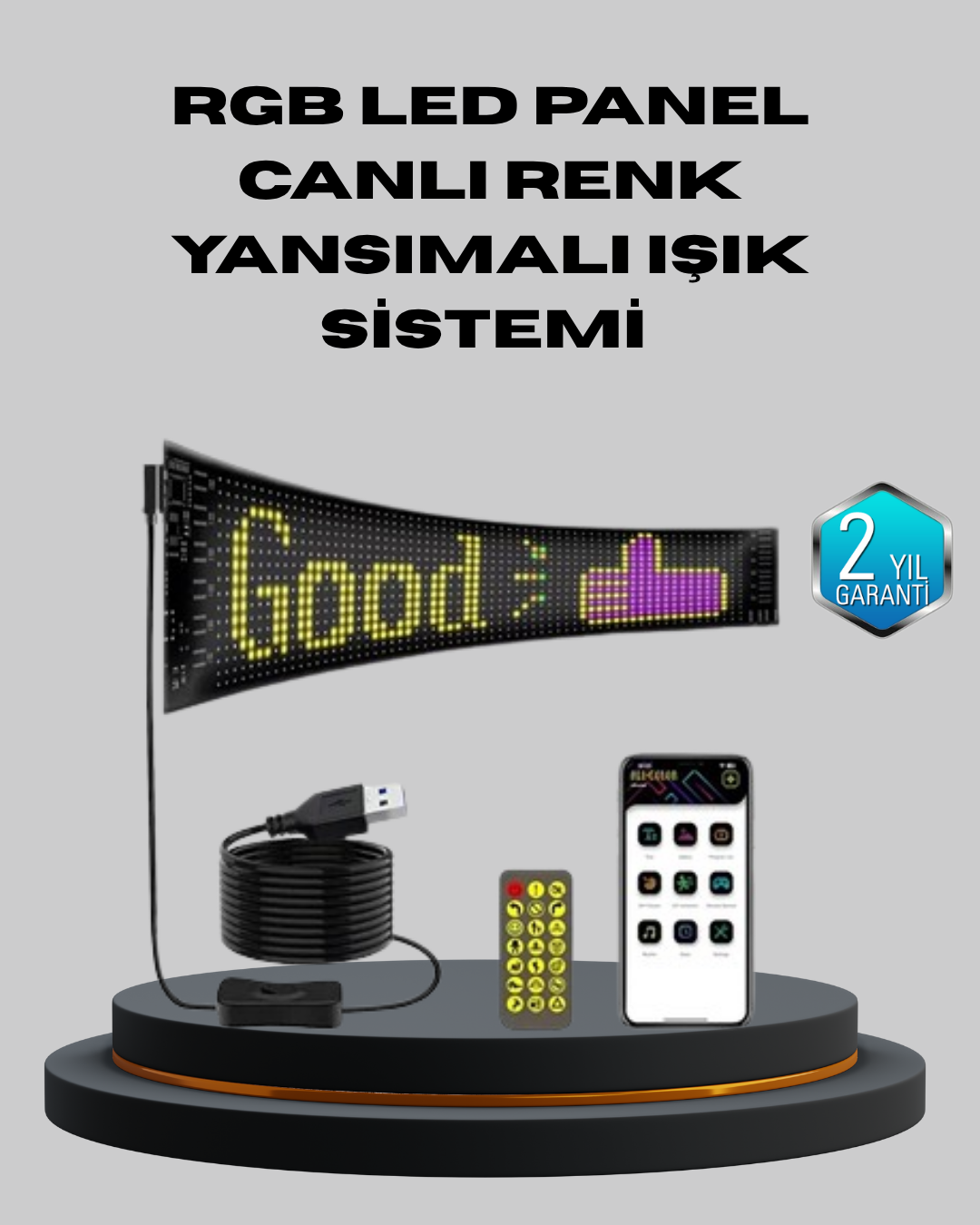 5V USB Akıllı Piksel LED Panel – Mobil Uygulama Kontrollü, Renkli Işık Efektli