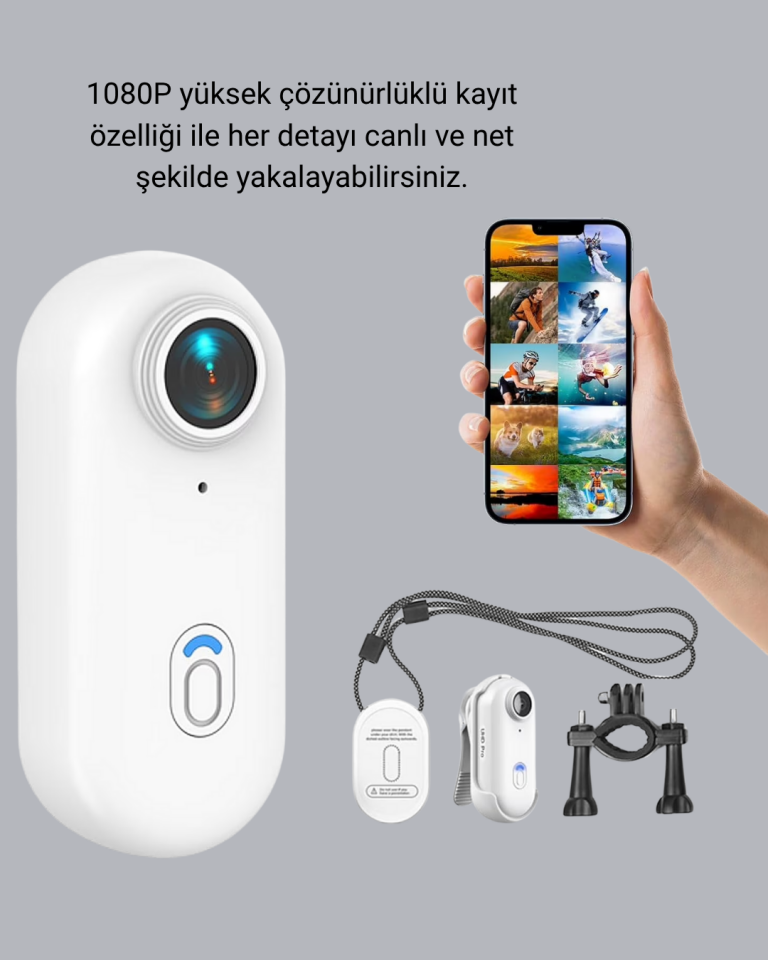 Kompakt 1080P Aksiyon Kamerası Suya Dayanıklı WiFi ve 120° Geniş Açı