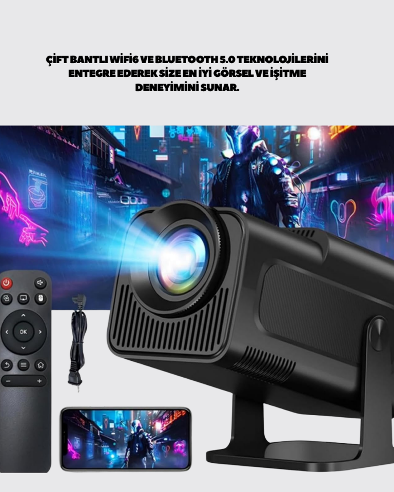HDMI, USB ve Kulaklık Girişli Çoklu Bağlantı Seçenekli Projektör