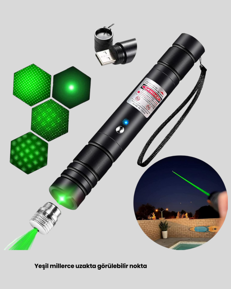 Yüksek Güçlü Yeşil Lazer Pointer 5000mW Şarjlı
