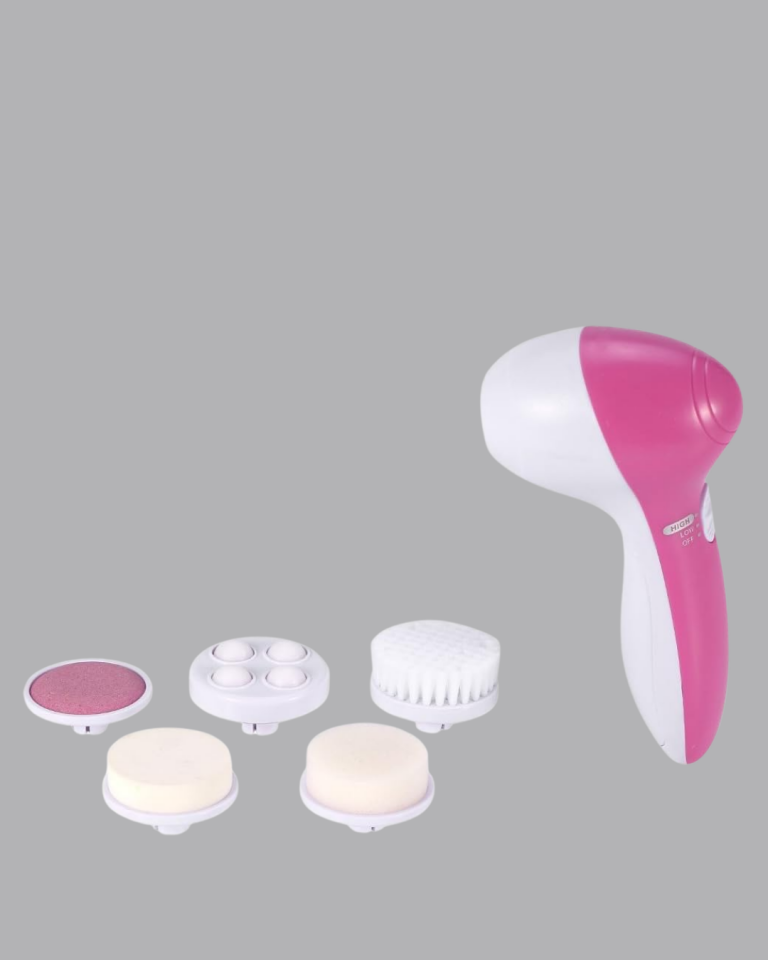 5’i 1 Arada Yüz Temizleme Cihazı – Masaj, Fırça, Peeling ve Krem Uygulama Aparatlı