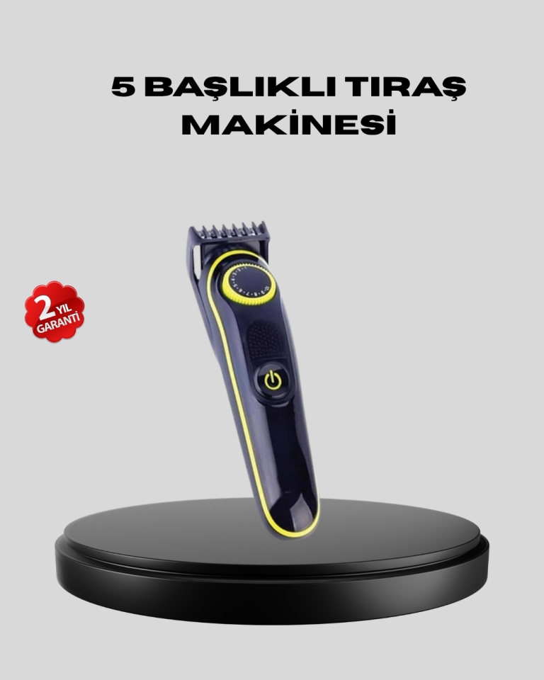 5 Başlıklı Şarjlı Tıraş Makinesi – Saç, Sakal, Burun ve Vücut İçin Çok Fonksiyonlu Bakım Seti