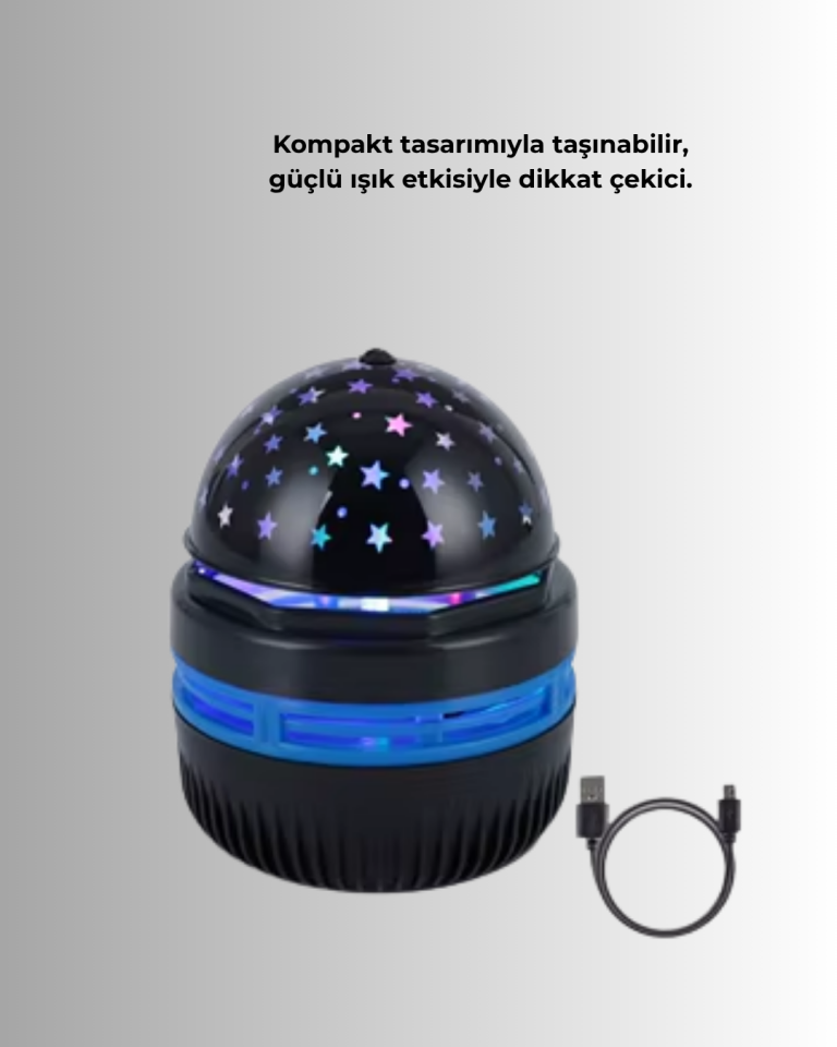 Döner Galaxy Projektör Gece Lambası – Ay ve Yıldız Işıklı Atmosfer Lamba, USB Bağlantılı