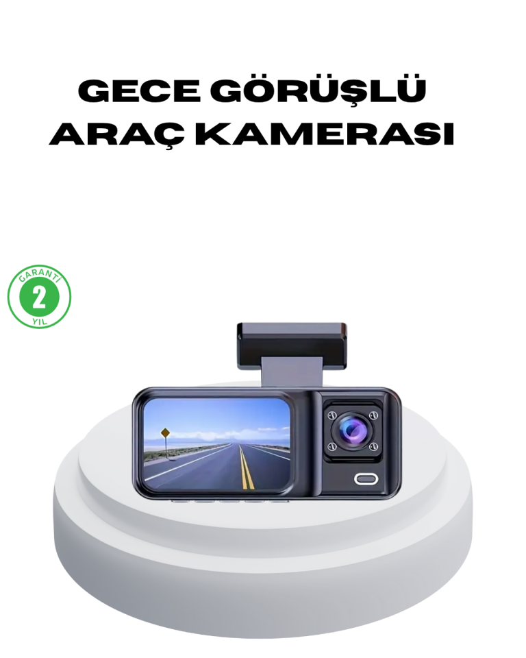 170° Geniş Açılı 3 Kameralı Araç İçi Kayıt Cihazı Gece Görüşlü