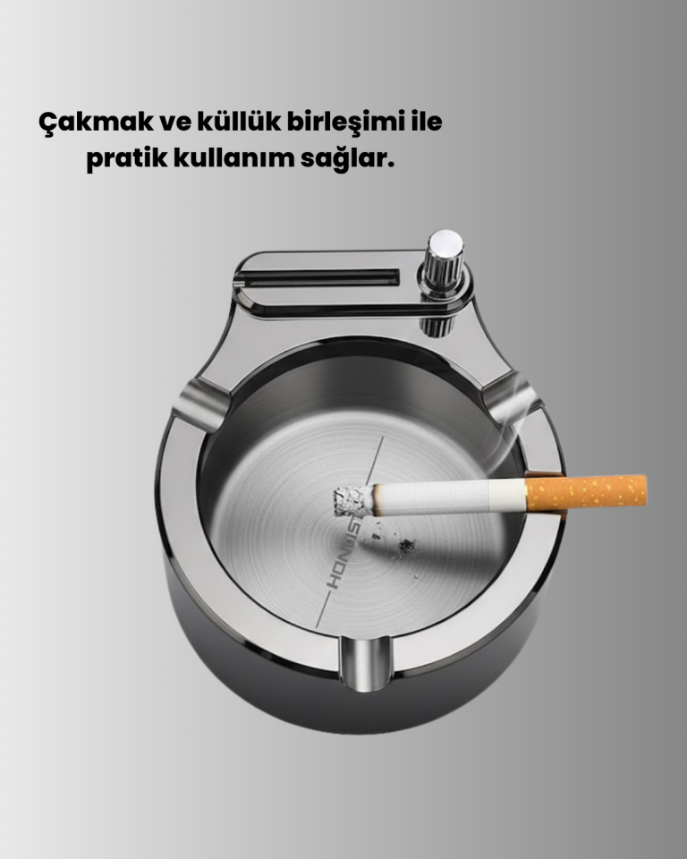 Paslanmaz Çakmaklı Küllük Modern Masa Üstü Aksesuar