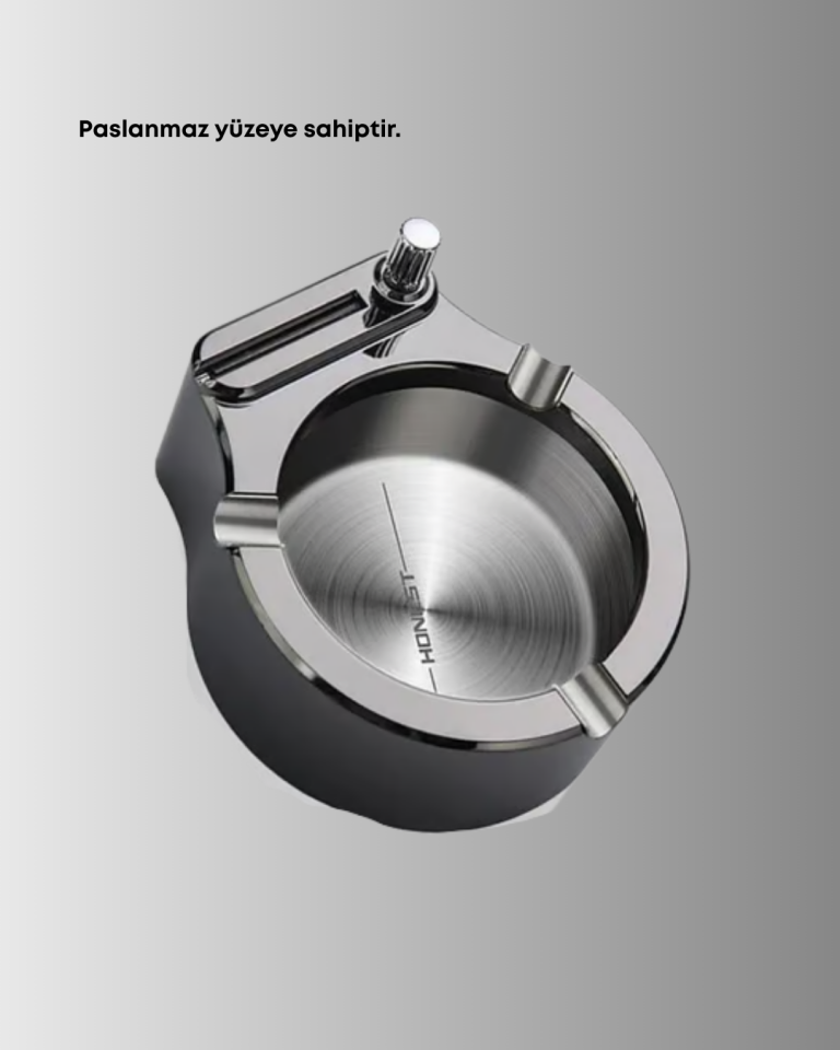 Çakmaklı Küllük Paslanmaz Metal Yuvarlak Tasarım