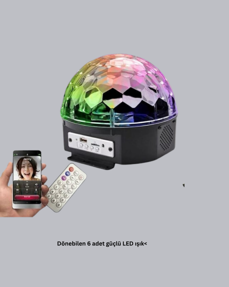 LED Disko Küresi Bluetooth Hoparlörlü Ritimle Senkronize Döner Işıklı