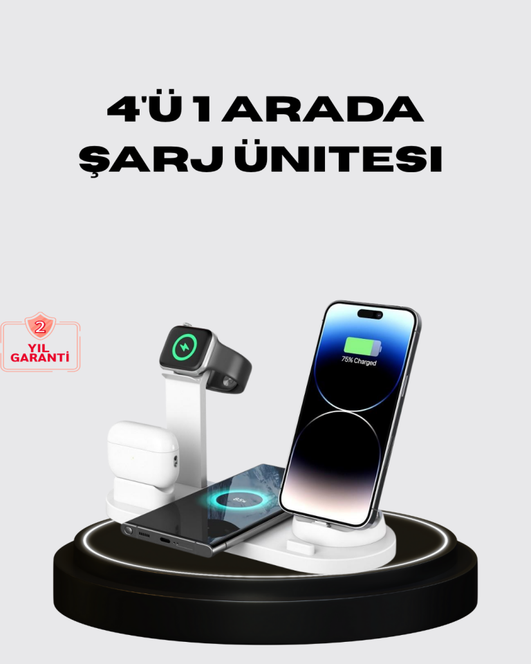 Apple Uyumlu Kablosuz Şarj İstasyonu 4 Cihaz Destekli ve Hızlı Şarjlı