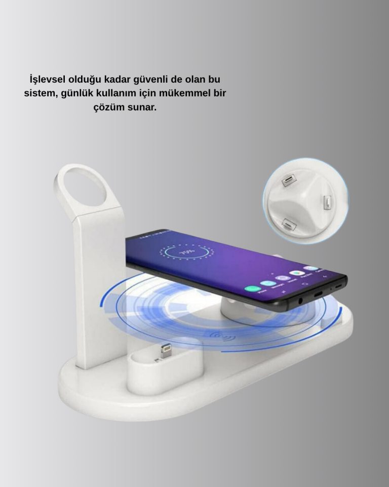 Apple Uyumlu Kablosuz Şarj İstasyonu 4 Cihaz Destekli ve Hızlı Şarjlı