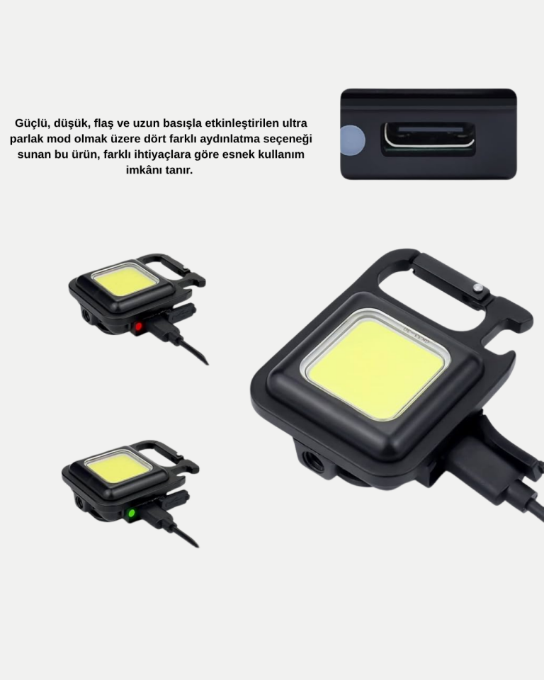LED Mini Anahtarlık Fener – 1000 Lümen Güçlü Işık ve USB Type-C Şarjlı