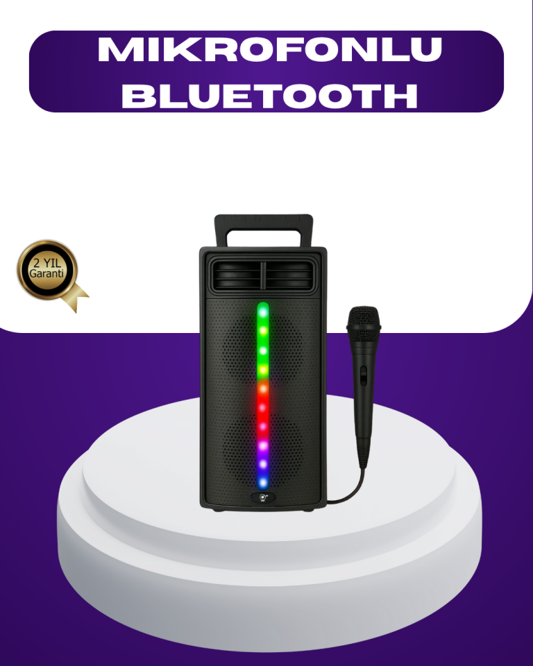 Bluetooth Işıklı Hoparlör – 2x5W Güç | USB + TF Kart + FM Radyo | Siyah Renk