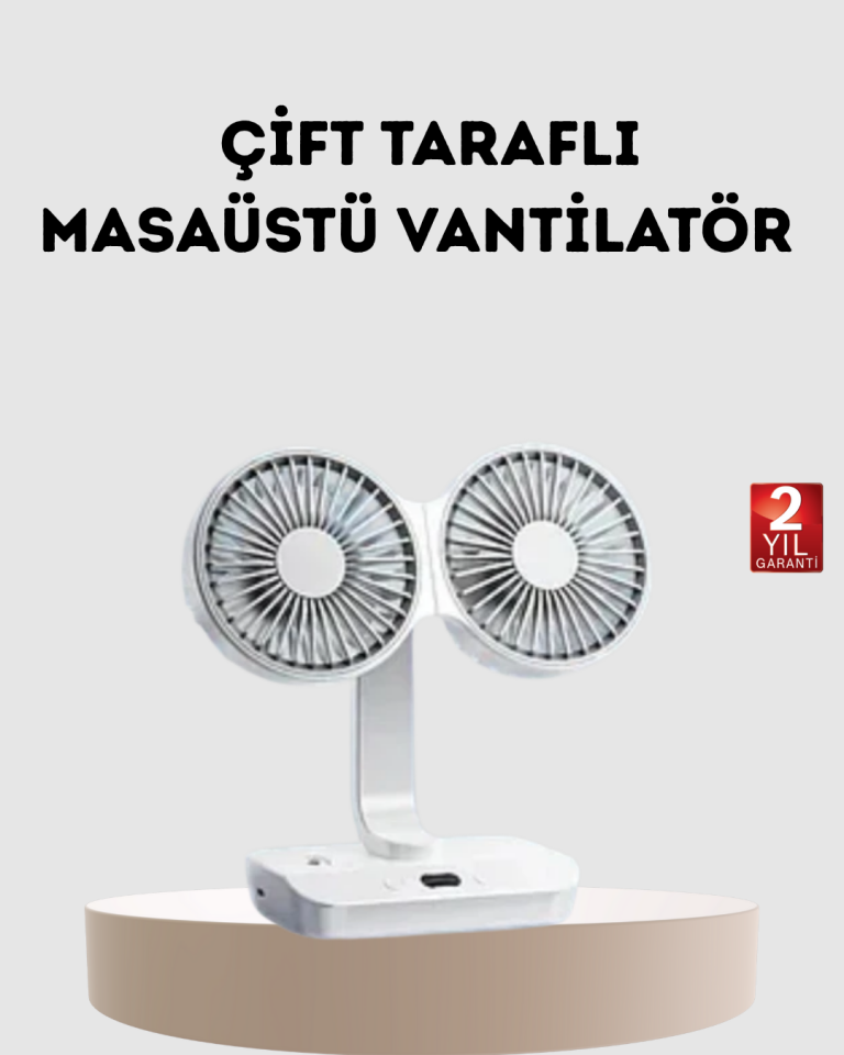 Kablosuz USB Şarjlı 720° Döner Masaüstü Fan – Çift Taraflı Serinlik ve Gece Lambası