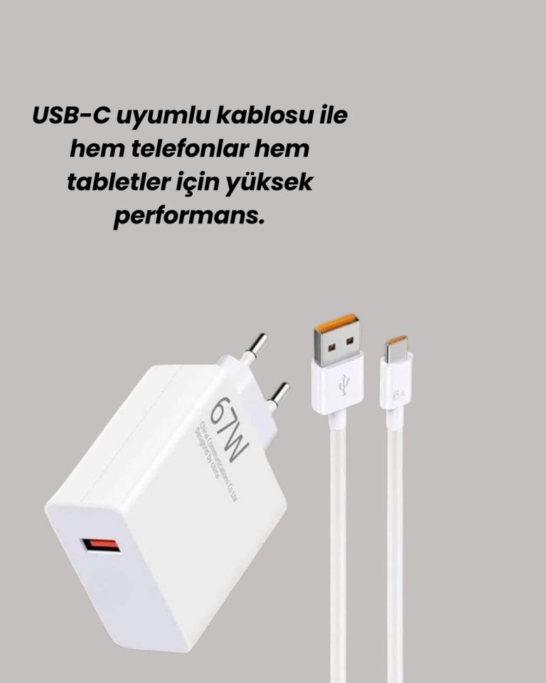 67W Turbo Hızlı Şarj Adaptörü ve Type-C Kablo Güvenli Şarj Teknolojisi