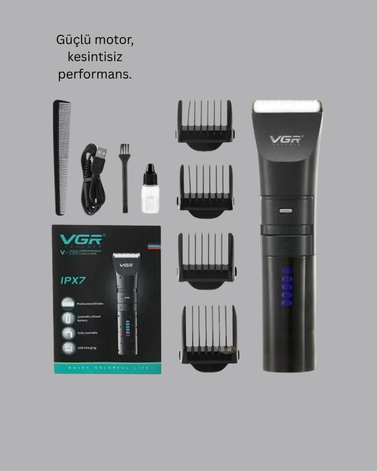 Şarjlı Tıraş Makinesi –Dijital Ekranlı, Hızlı Şarjlı, Profesyonel Kesim Seti